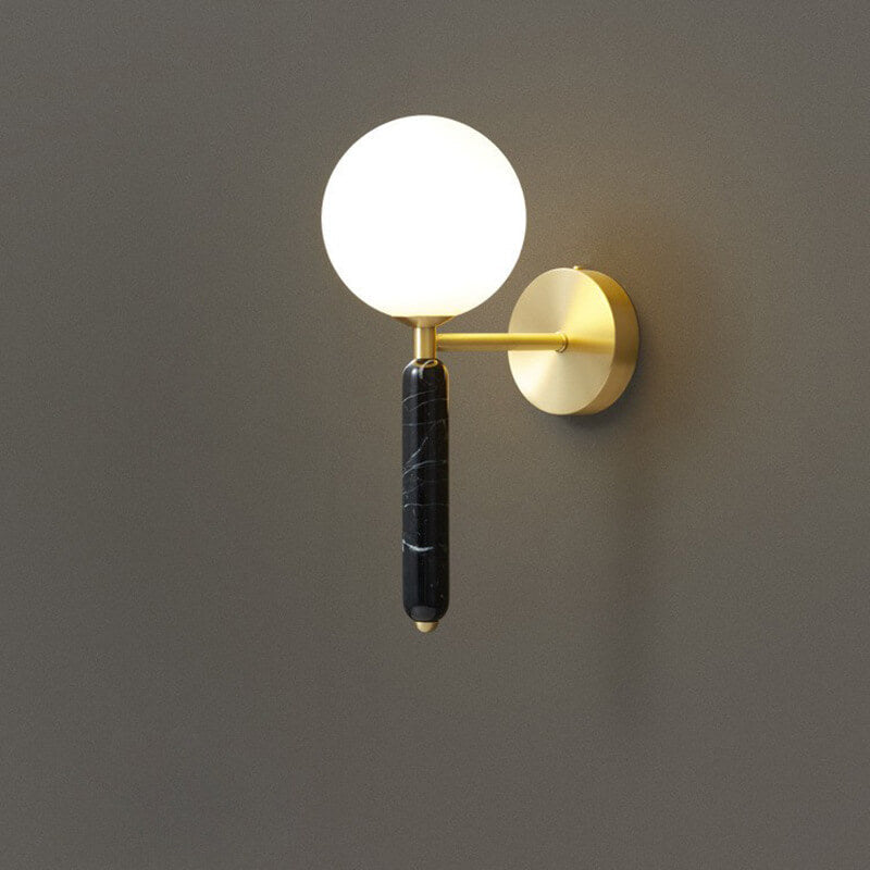 Nordic Ball Shade Marble Straight Arm 1-Light Wall Sconce Lamp