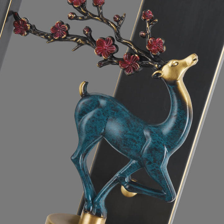 Modern Chinese Plum Deer Brass Glass Ring 2-Light Wall Sconce Lamp