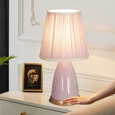 Lampe de table moderne et minimaliste à abat-jour conique en céramique à 1 lumière avec variateur tactile