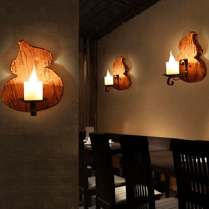 Contemporary Industrial Rubberwood Iron Glass Horse Lamp Iron 1-Light Wall Sconce Lamp For Living Room &amp; Bedroom