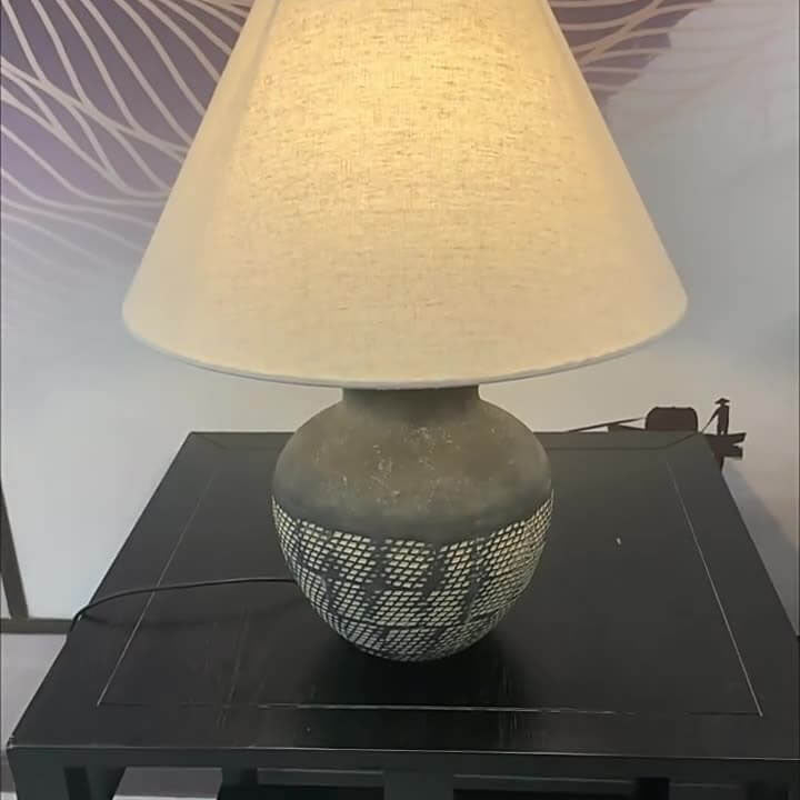 Moderne Stoffrunde Keramik 1-Licht Tischlampe 