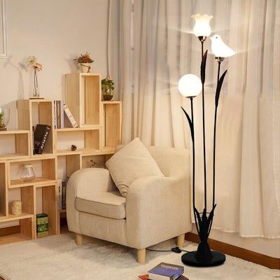 Modern Creative Twig Bird Iron 3-Light Standing Floor Lamp