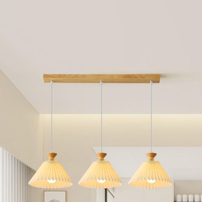 Lustre nordique à cône plissé en bois, 1/3 lumières, luminaire d&