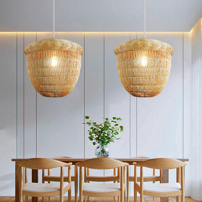 Japanese Rattan Weaving Globe Basket 1-Light Pendant Light