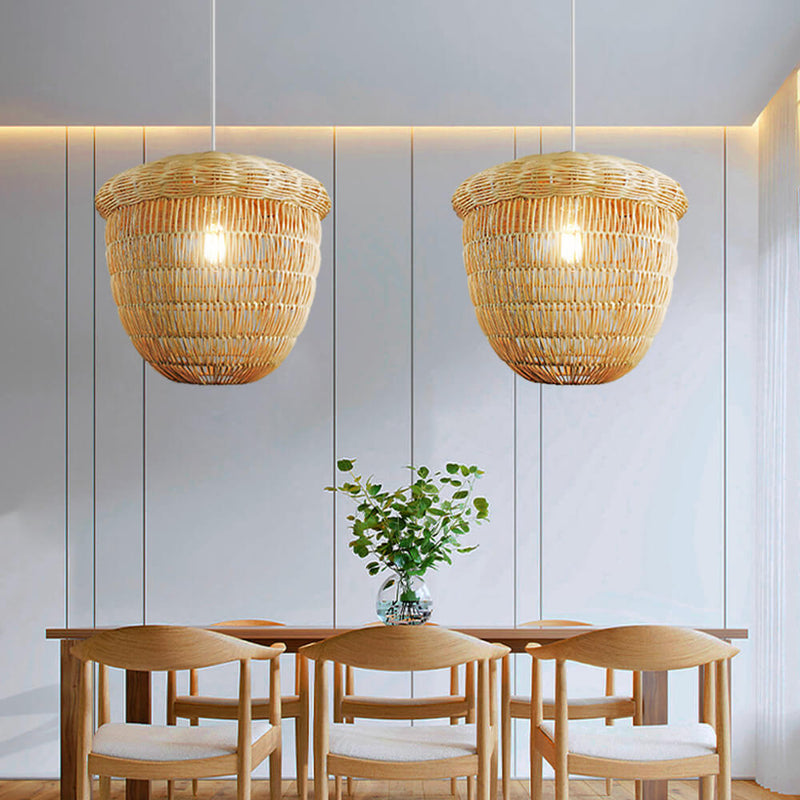 Japanese Rattan Weaving Globe Basket 1-Light Pendant Light