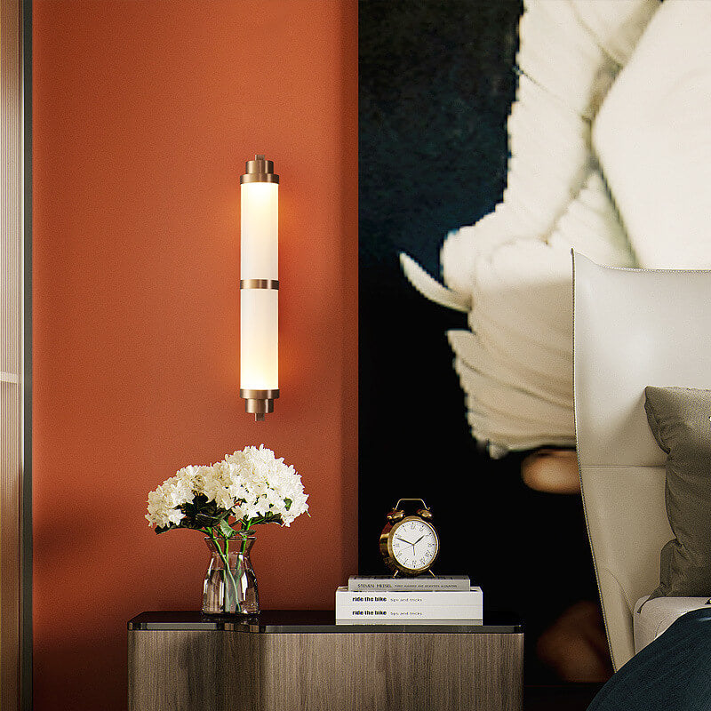Modern Luxury Cylindrical Glass Stainless Steel Rose Gold LED Wall Sconce Lamp for Living Room Bedroom