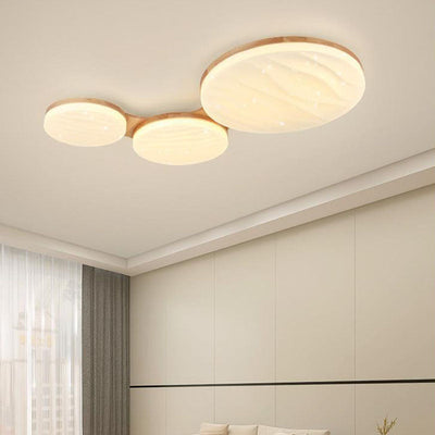 Contemporary Nordic Wood Frame Acrylic Round Shade LED Flush Mount Ceiling Light For Living Room