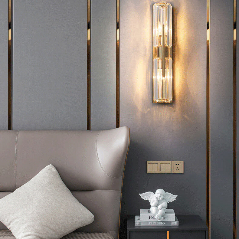 Modern Luxury Crystal Metal Strip 2-Light Wall Sconce Lamp