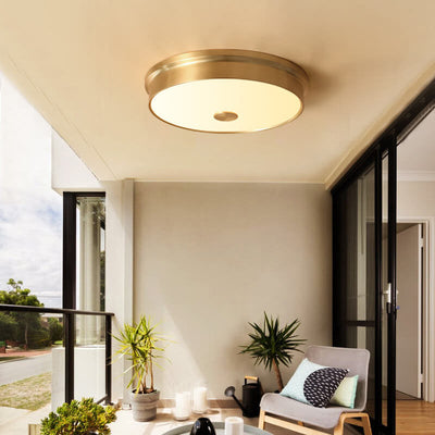 European Simple Full Copper Round Flush Mount Ceiling Light