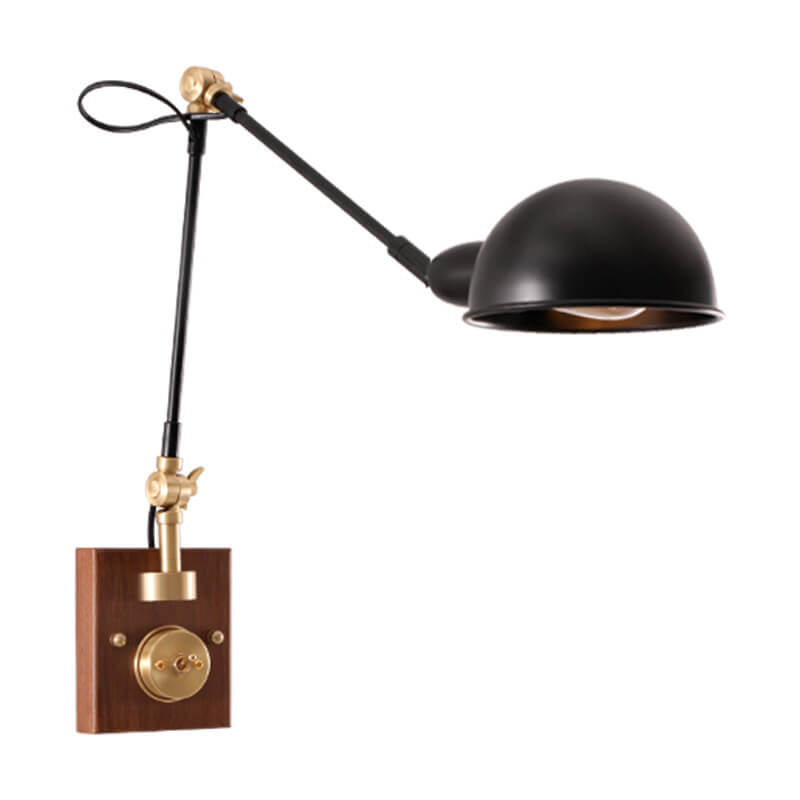 Japanese Vintage Walnut Iron Shade Rotating 1-Light Wall Sconce Lamp