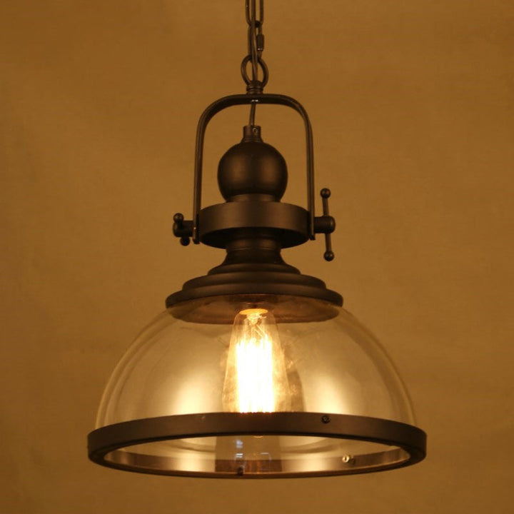 Traditional Farmhouse Iron Semi-Circular Glass Shade 1-Light Pendant Light For Dining Room