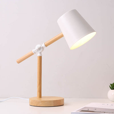 Macaron Creative Iron Cylinder Wooden Base 1-Light Table Lamp