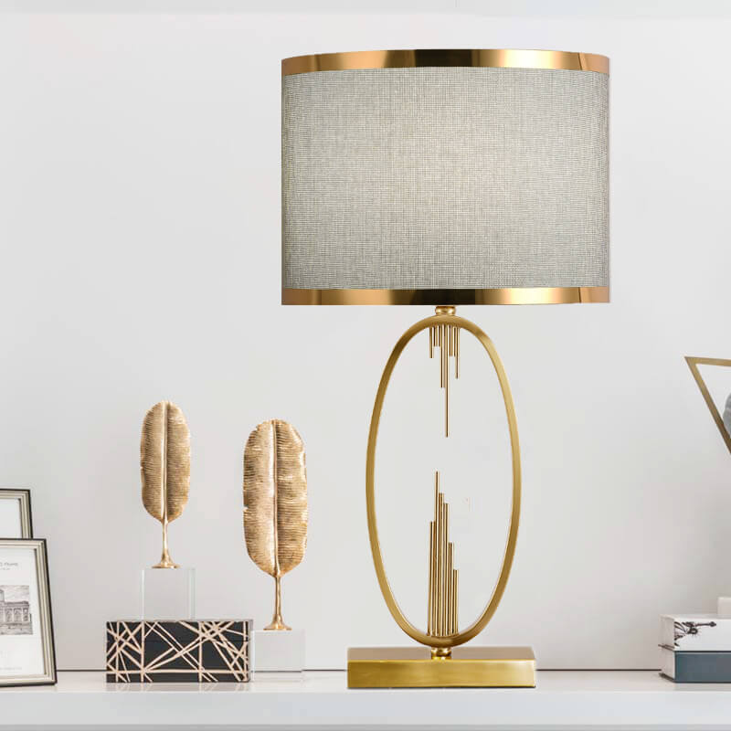 Modern Mid-Century Square Round Metal Fabric 1-Light Table Lamp For Bedroom