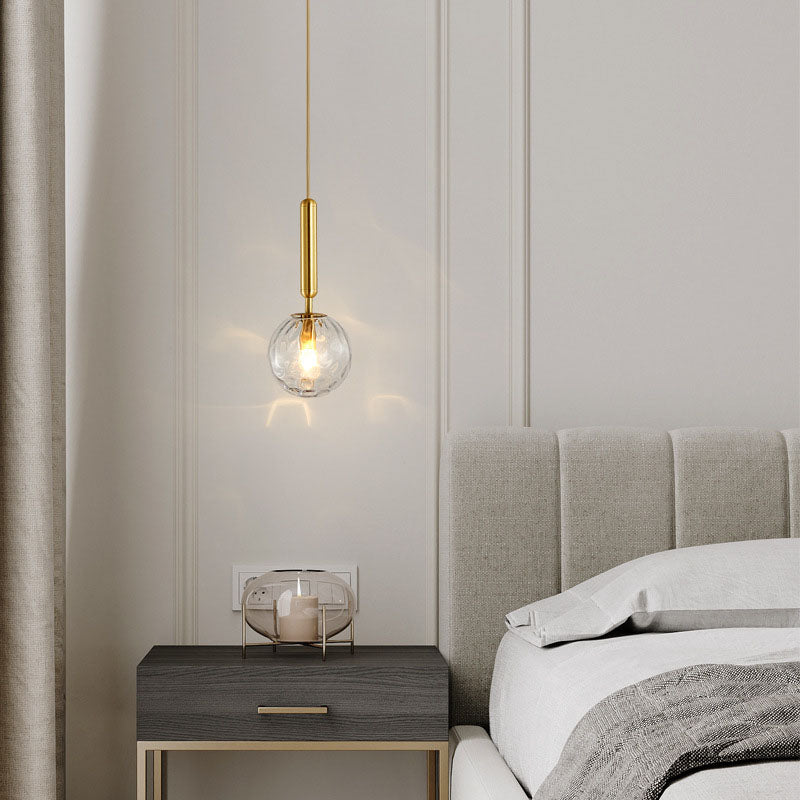 Moderne luxuriöse Pendelleuchte aus Eisen und strukturiertem Glas mit Wasserwellenmuster, 1-flammig, für das Wohnzimmer 
