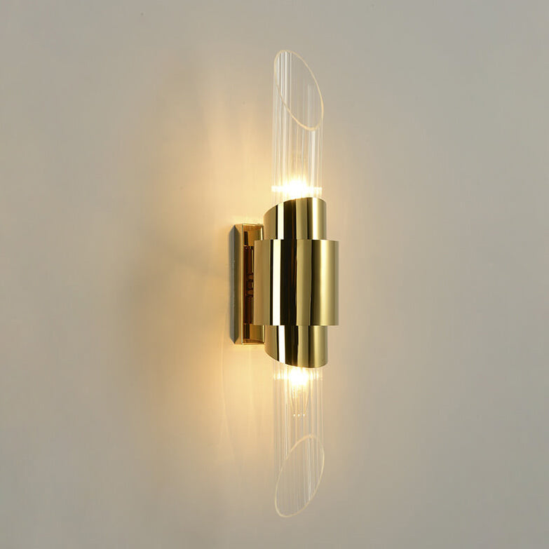 Modern Luxury Stainless Steel Glass Column 2-Light Wall Sconce Lamp