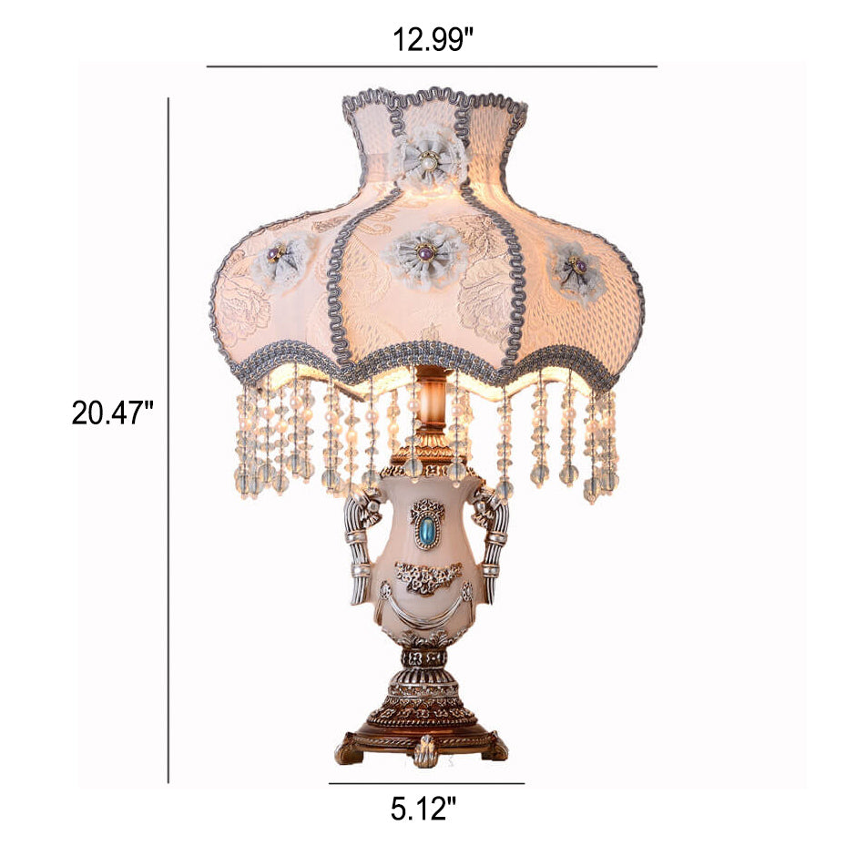 Lampe de table à pampilles en tissu violet clair de la Cour européenne, 1 lumière 