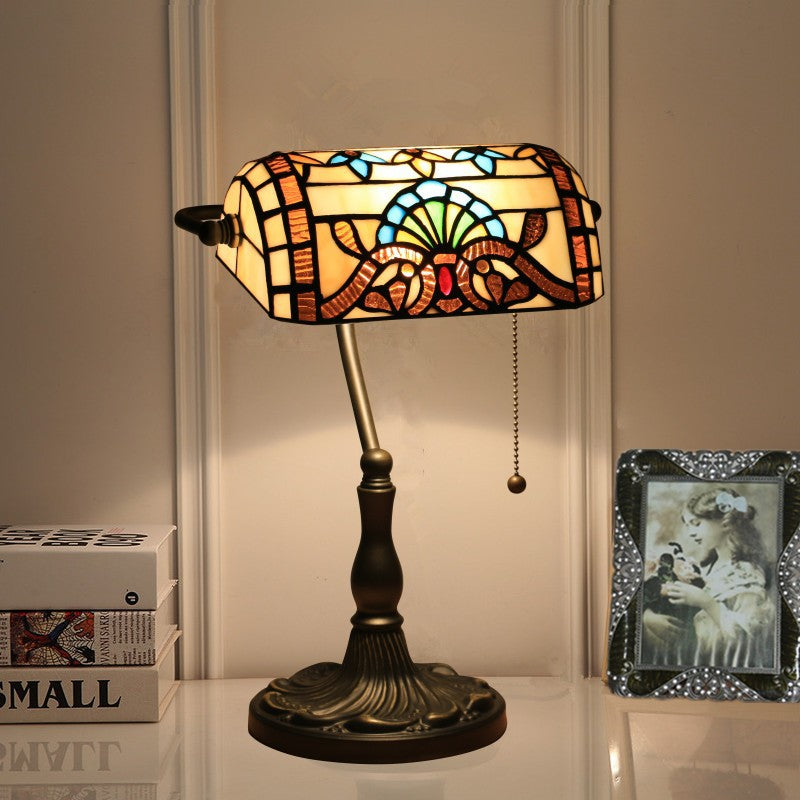 Tiffany Baroque Stained Glass 1-Light Bank Zipper Table Lamp