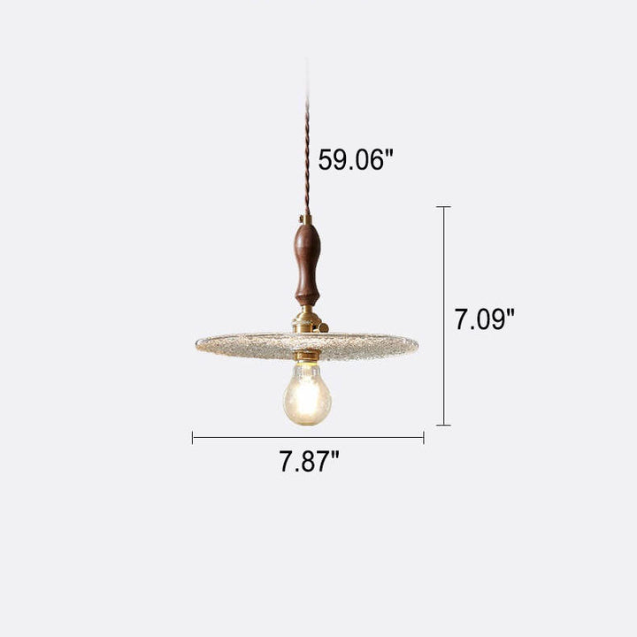 Japanese Frosted Glass Round Disc Walnut 1-Light Pendant Light