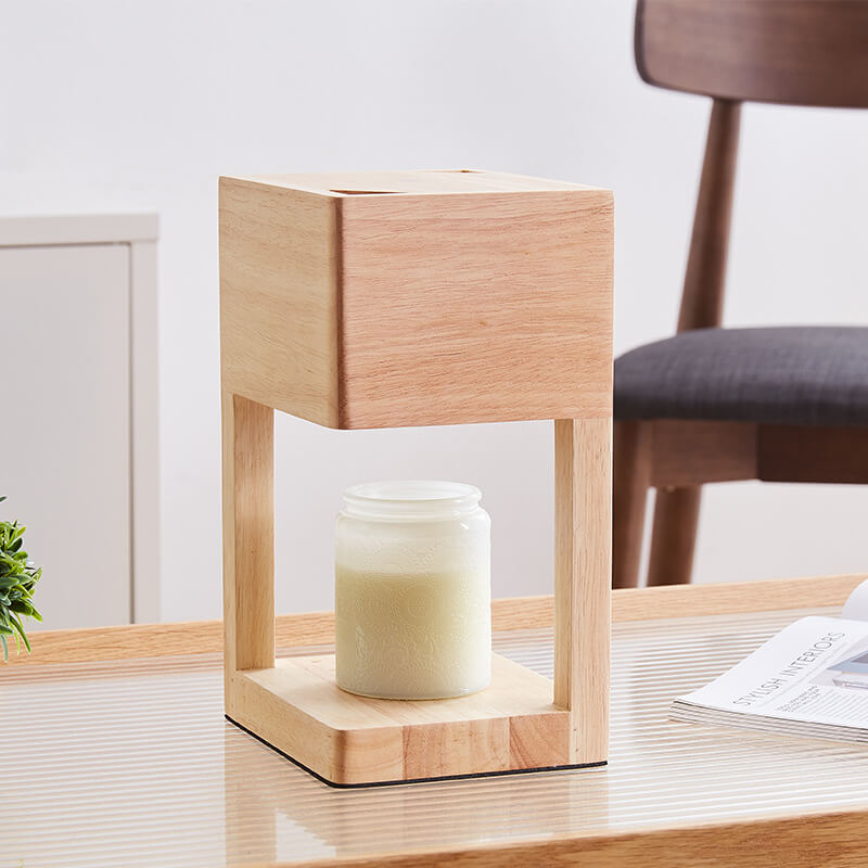 Modern Minimal Rectangular Wooden 1-Light Melting Wax Table Lamp