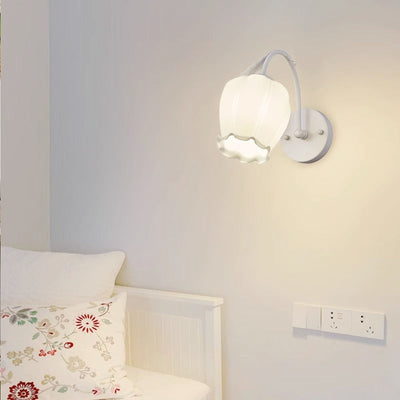 Modern Simplicity Flower Iron Glass 1-Light Wall Sconce Lamp For Bedroom