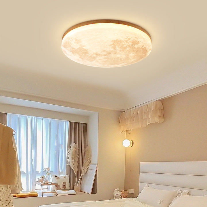 Modern Minimalist Moon Round Hardware PVC Acrylic LED Flush Mount Ceiling Light For Living Room