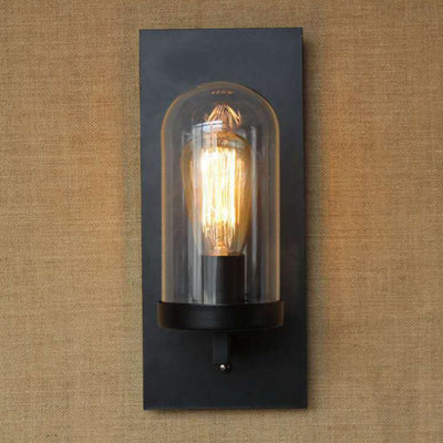 Applique Murale Rétro Minimaliste à Une Lumière avec Colonne en Verre et Plaque Carrée en Fer 