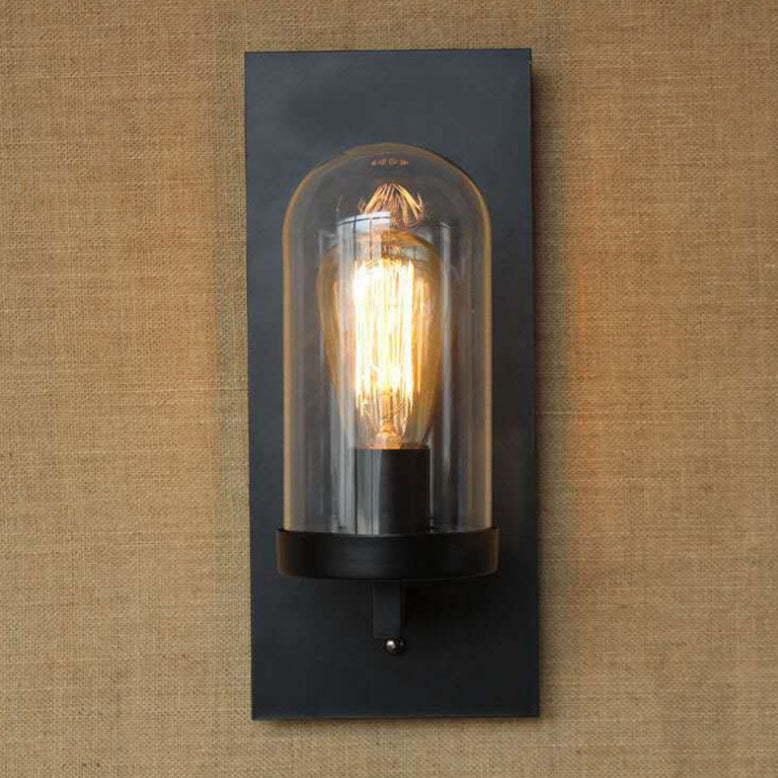 Applique Murale Rétro Minimaliste à Une Lumière avec Colonne en Verre et Plaque Carrée en Fer 