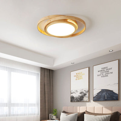 Minimalist Log Wooden Circle Ring LED Flush Mount Ceiling Light