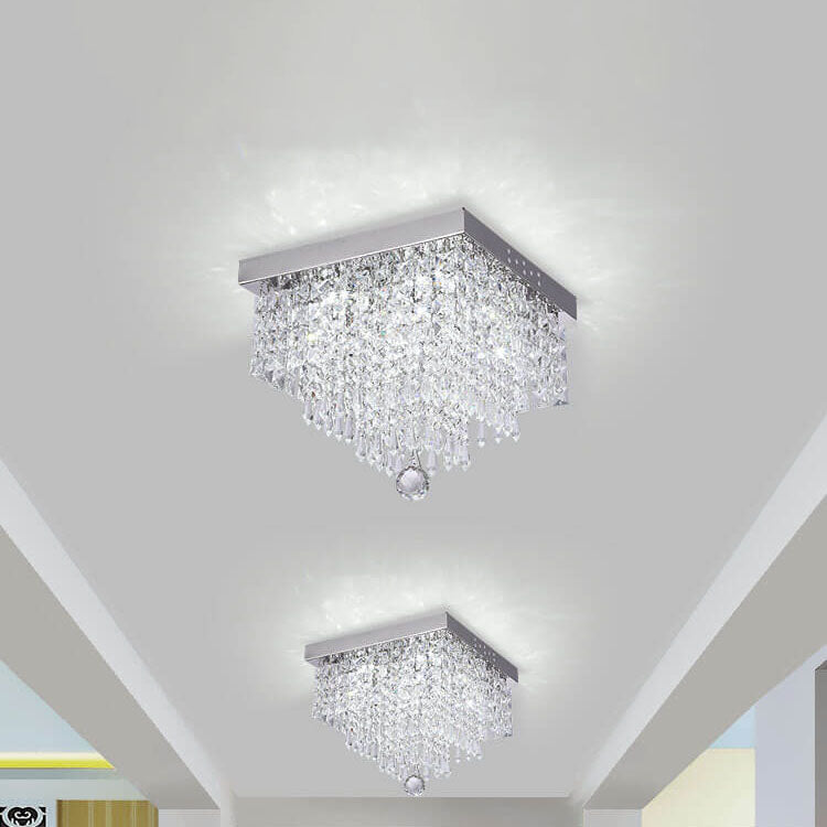 Modern Light Luxury Square Stainless Steel Crystal Lampshade LED Flush Mount Ceiling Light