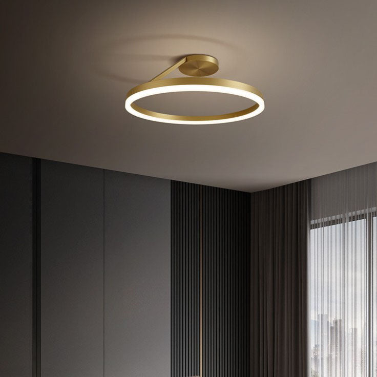 Luz de techo LED semiempotrada de círculo geométrico de cobre completo de simplicidad moderna para sala de estar 