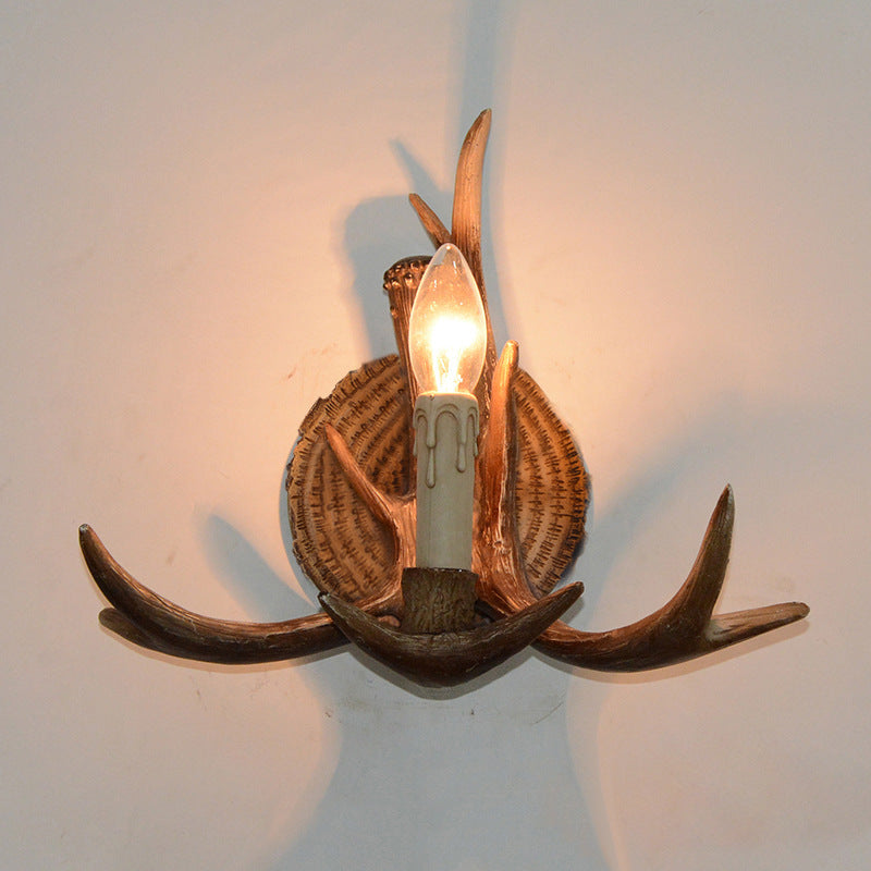 Traditional European Antler Resin 1-Light Wall Sconce Lamp For Living Room