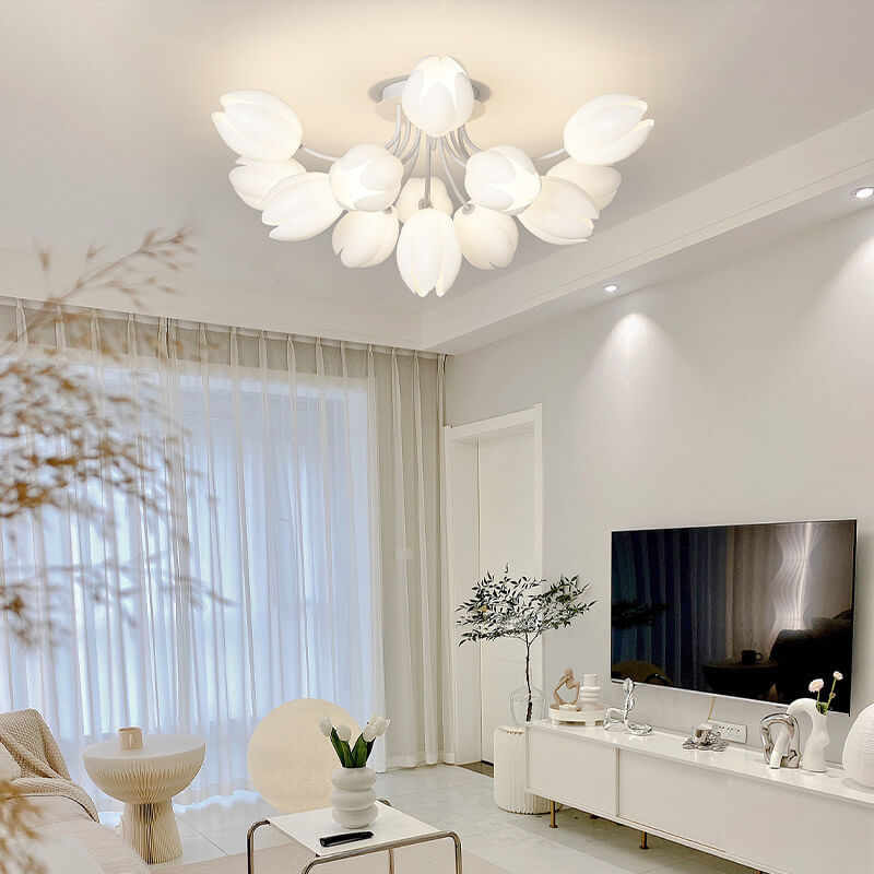 Modern Tulip Flower Shape 7/11/13 Light  Semi-Flush Mount Ceiling Light