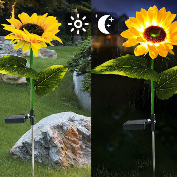 Luz de enchufe de suelo decorativa para césped al aire libre con LED de girasol solar 