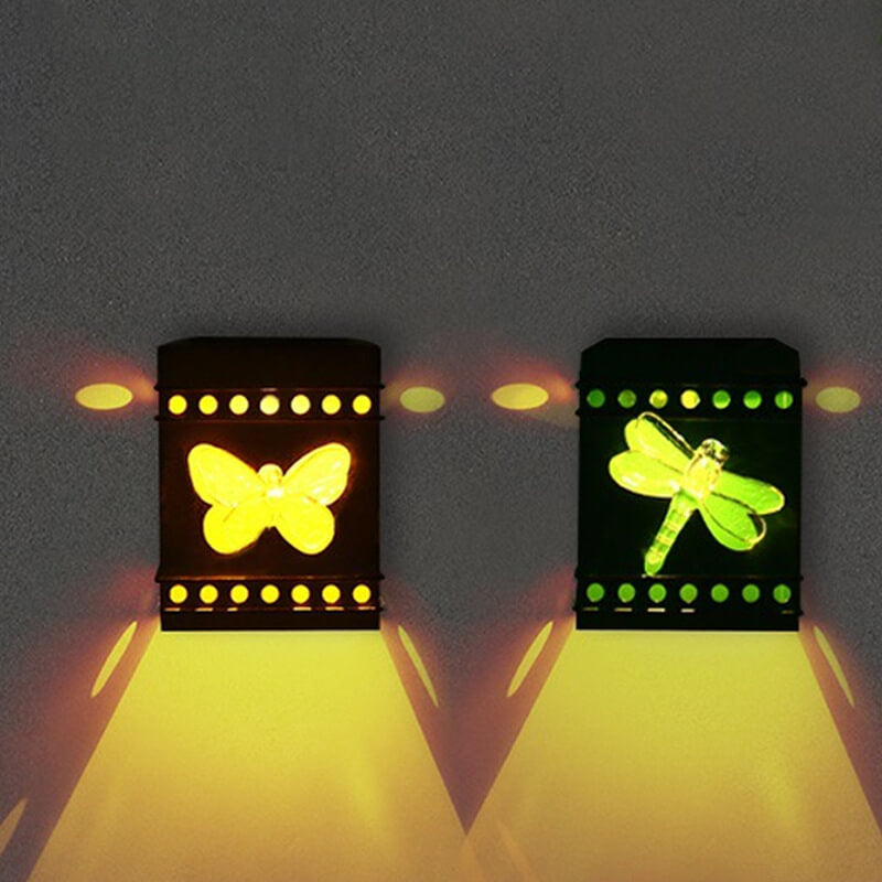 Retro Solar Square Box Aged Iron LED Outdoor Zaun Wandleuchte 