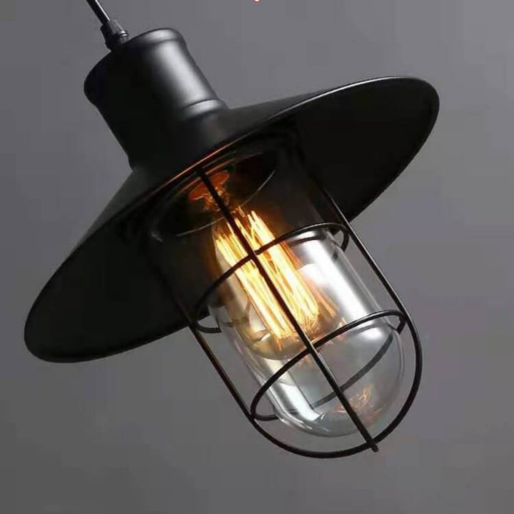 Contemporary Industrial Round Black Cage Iron 1-Light Single Bell Pendant Light For Living Room