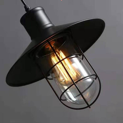 Black Cage Iron Lampshade 1-Light Single Bell Pendant Light