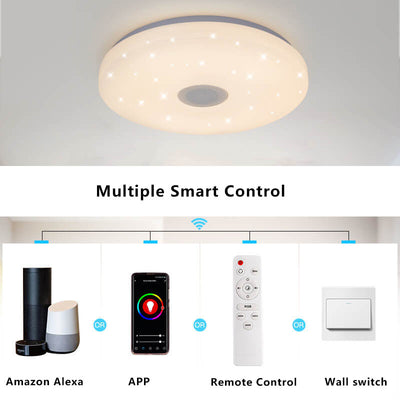 Smart Dimmable LED Remote Control Bluetooth Music Speaker Flush Mount Ceiling Light
