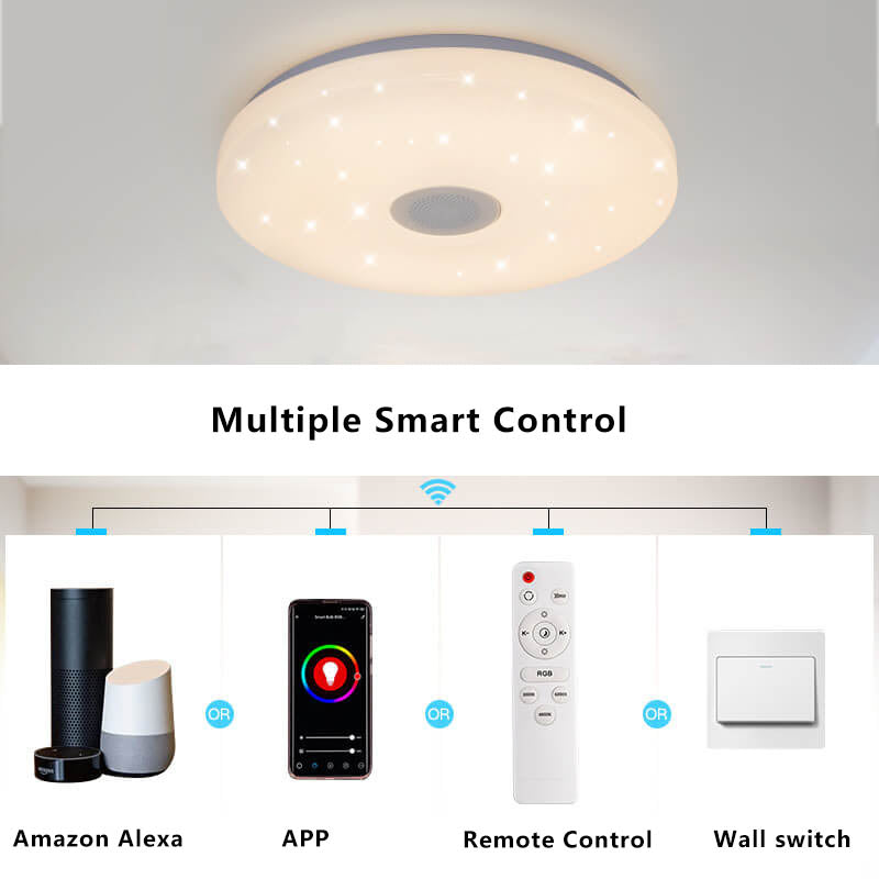 Smart Dimmable LED Remote Control Bluetooth Music Speaker Flush Mount Ceiling Light