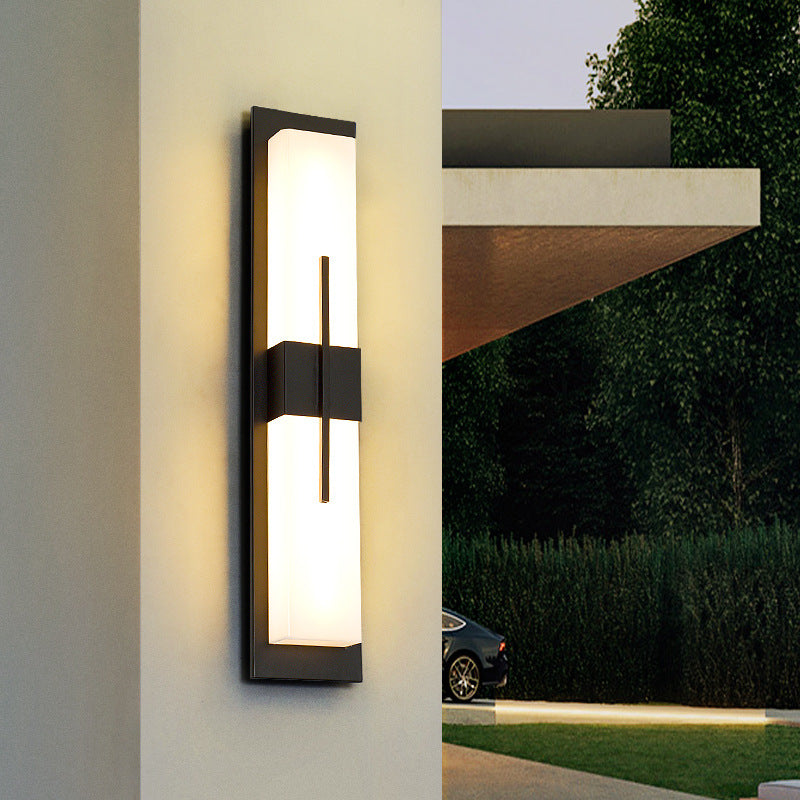 Outdoor Minimalist Rectangular Stainless Steel Acrylic LED Waterproof Wall Sconce Lamp