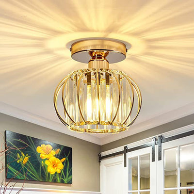 Modern Simple Round Crystal Iron 1-Light Semi-Flush Mount Ceiling Light