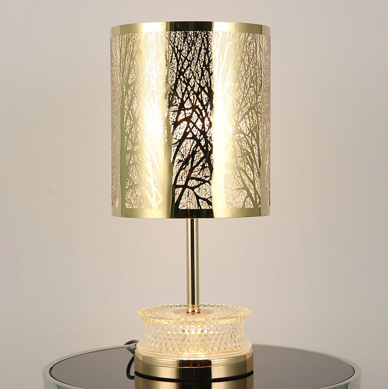 Modern Luxury Stainless Steel Column Carved Acrylic 1-Light Table Lamp