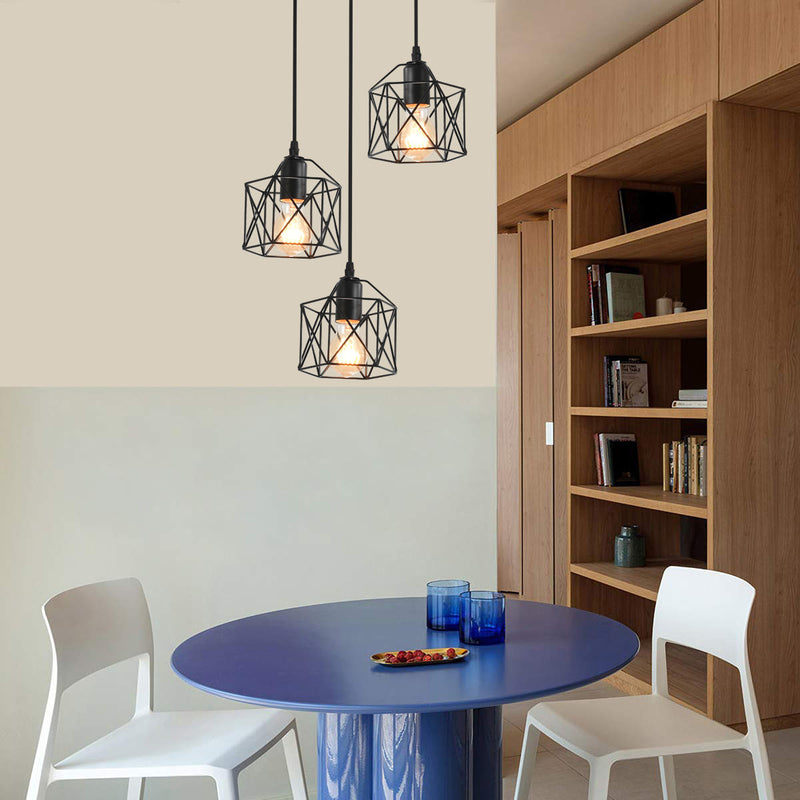 Industrielle einfache Geometrie Käfig Eisen 1/3 Licht Insel Licht Kronleuchter 