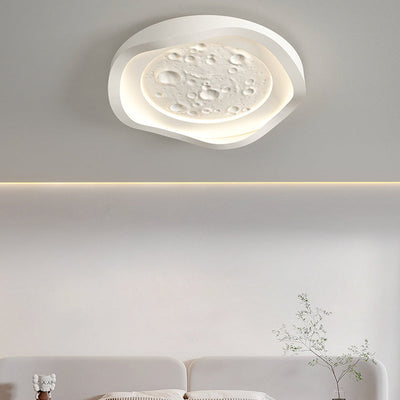 Modern Simplicity Resin Imitation Rock Texture Iron Round Shade LED Flush Mount Ceiling Light For Living Room