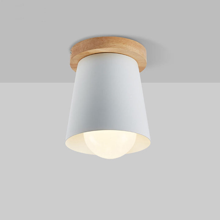 Modern Minimalist Macaron Solid Color Iron Rubberwood 1-Light Flush Mount Light For Hallway &amp; Entryway