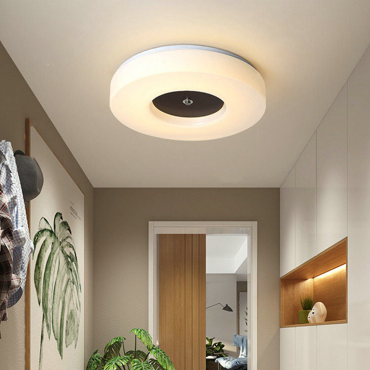 Minimalist Chinese Walnut Round Acrylic LED Flush Mount Ceiling Light