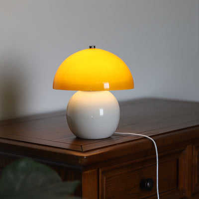 Vintage Cream Glass Mushroom Ceramic Dome LED Table Lamp