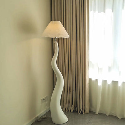 Contemporary Creative Tapered Waves Resin Fabric 1-Light Standing Floor Lamp For Bedroom