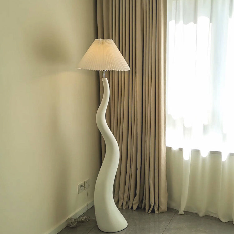 Contemporary Creative Tapered Waves Resin Fabric 1-Light Standing Floor Lamp For Bedroom