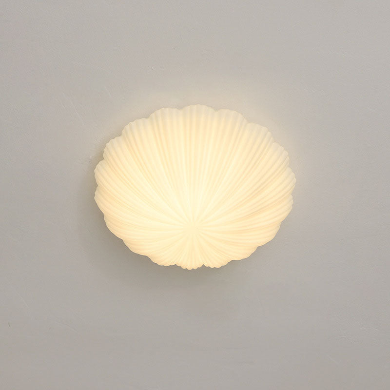 Modern Minimalist Cream Shell Glass LED Flush Mount Ceiling Light For Living Room &amp; Bedroom