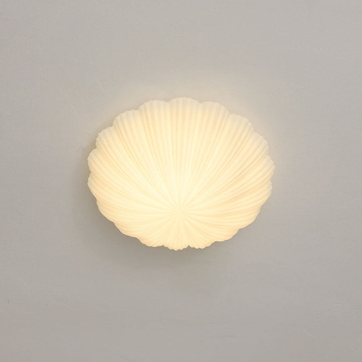 Modern Minimalist Cream Shell Glass LED Flush Mount Ceiling Light For Living Room &amp; Bedroom